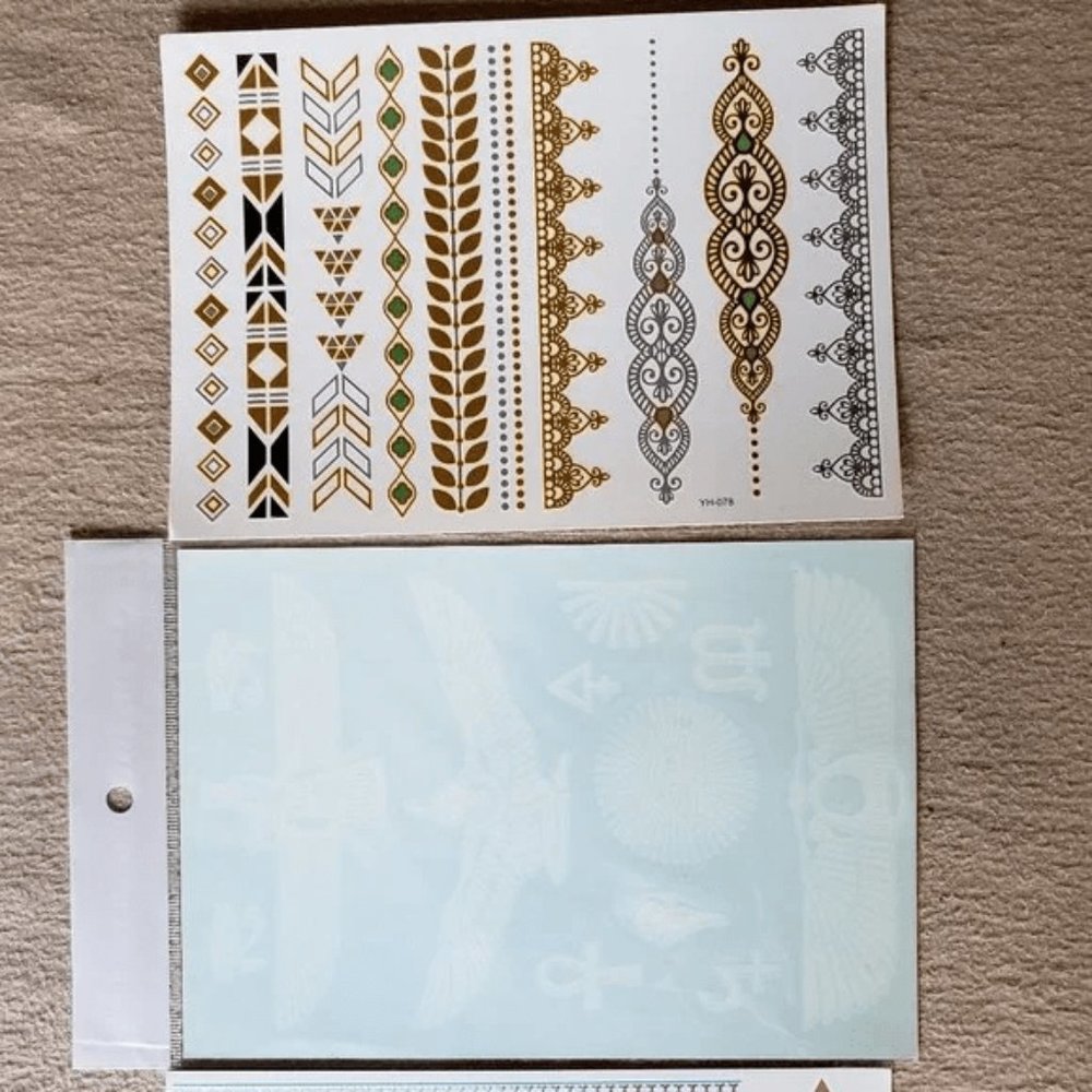 3 sheets Golden White Temporary Tattoo - Picture 3 of 15
